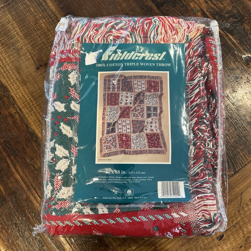 NEW Vintage Fieldcrest Triple Woven Throw Blanket Christmas 50"x‎ 68" Cotton